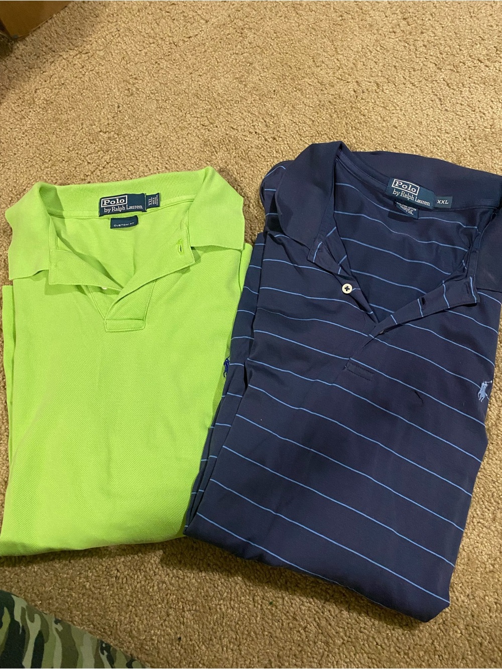 Polo by Ralph Lauren Green Solid & Navy Blue Striped Men’s Polos